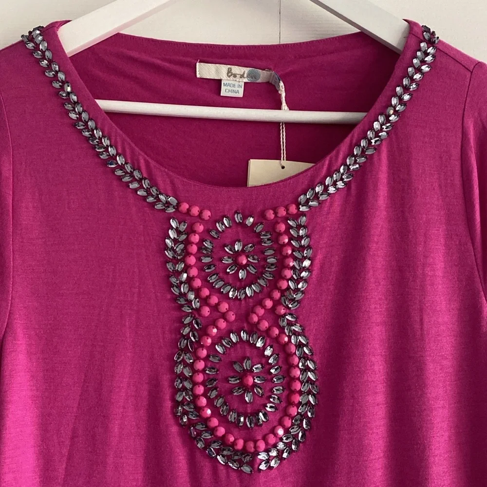 NWT Boden Long Sleeve Embellished Tee Shirt in Mulberry - Size 10